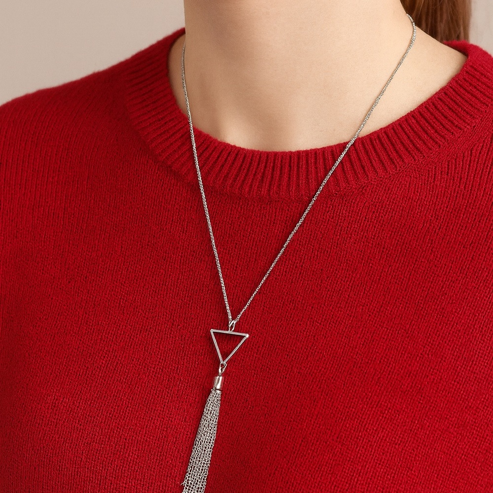 Tassel Necklace Silvertone Vintage 25” long